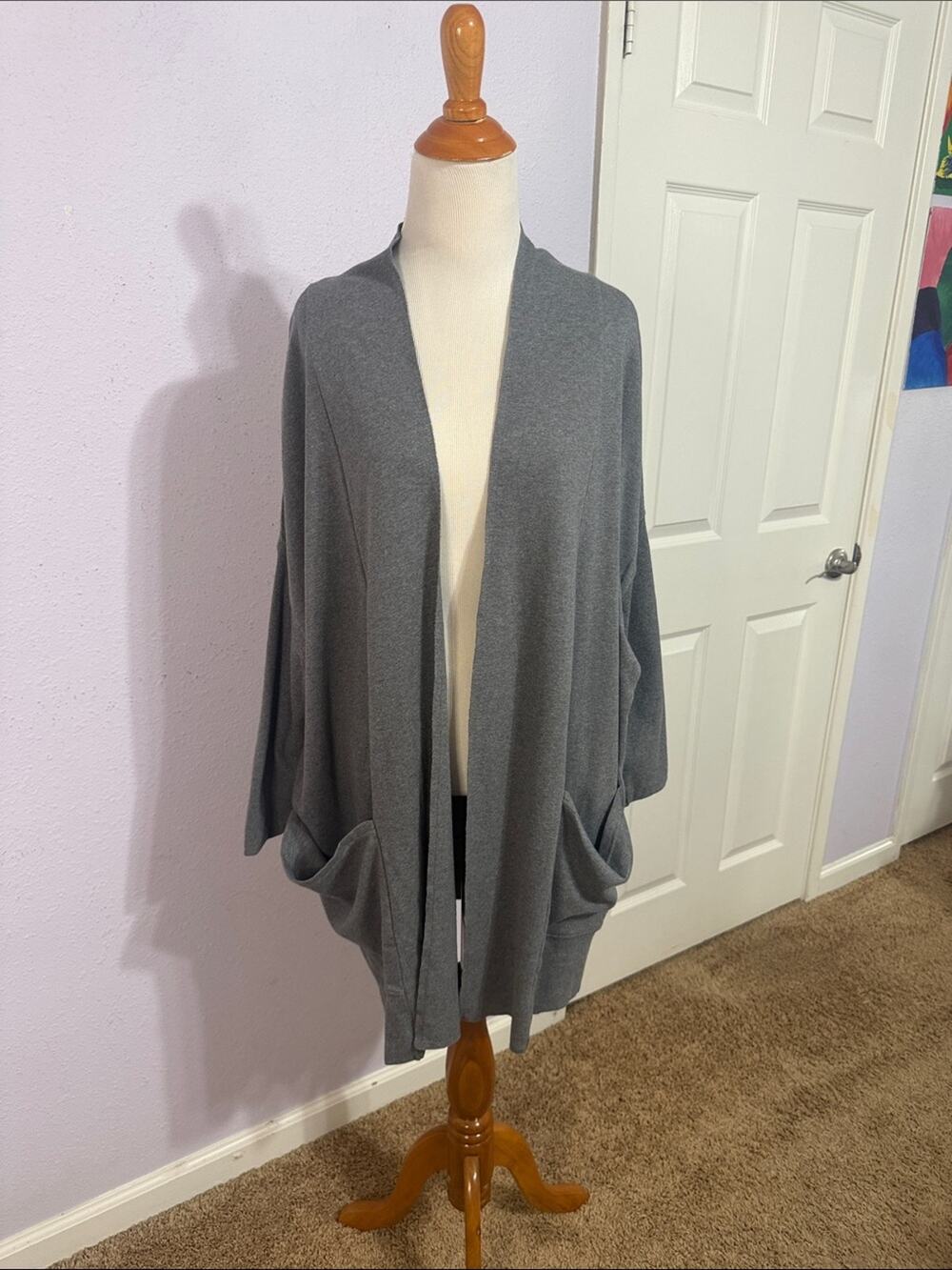 Pact Women Gray 100% Organic Cotton Open-Front Pocket Cardigan Size M/L
